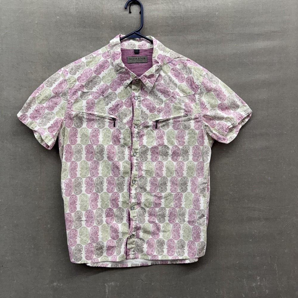 Rogue State Shirt Mens Large Paisley Short Sleeve Casual Western Button Up